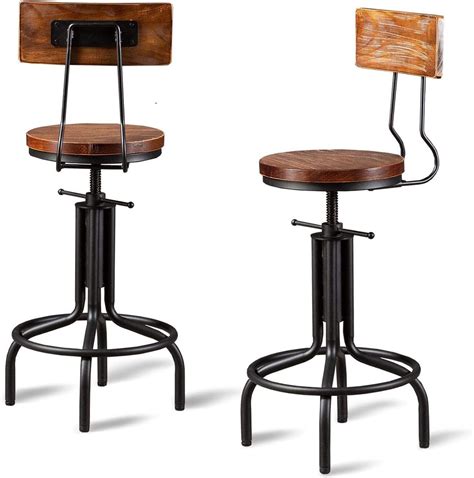 Lisuden Industrial Bar Stools with Backs, Industrial Farmhouse Bar Stools Swivel Stool Counter ...