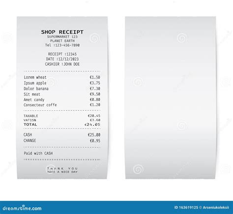 Template of a White Paper Receipt. Stock Vector - Illustration of check, payment: 163619125