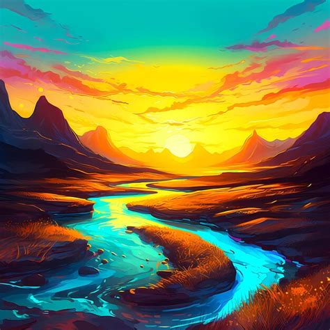 Premium AI Image | A Sunset Landscape With A River