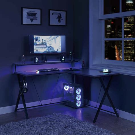 Checkpoint Battlestation L-Shaped Gaming Desk RGB LED Lights – Desk'n File