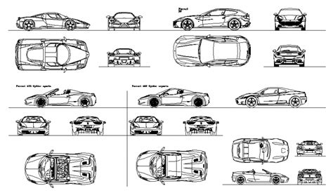 Ferrai 2D model car drawing dwg file | Car drawings, Car model, Drawings