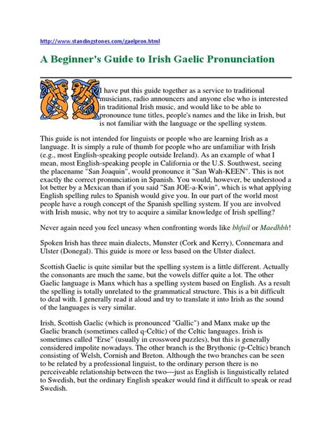 A Beginner's Guide To Irish Gaelic Pronunciation: Bhfuil Maedhbh | PDF | Irish Language | Consonant