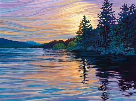 Recent Painting – Sunset on Calm Waters at Sproat Lake – The Feeling of the Place