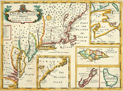 Plantations of the English in America British Colonies 1700s Wall Map Art Poster - Art Prints