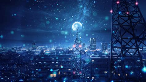 Blue Night Big Moon Anime Scenery 4k, HD Anime, 4k Wallpapers, Images, Backgrounds, Photos and ...