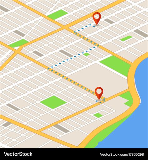 Isometric 3d map with location pins gps Royalty Free Vector