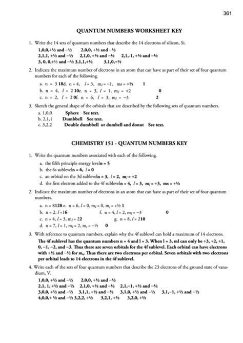 Quantum Numbers Worksheet Key printable pdf download