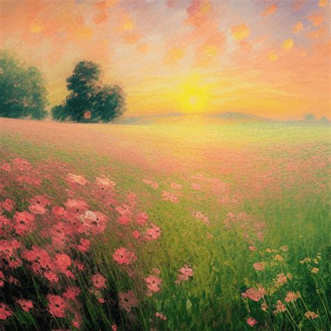 Impressionist Sunrise Meadow Landscape · Creative Fabrica