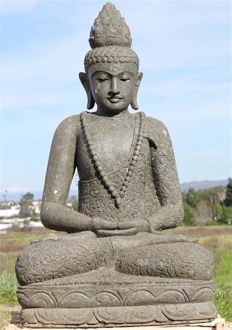 Stone Meditating Buddha Garden Statue 48" (#97ls297): Lotus Sculpture