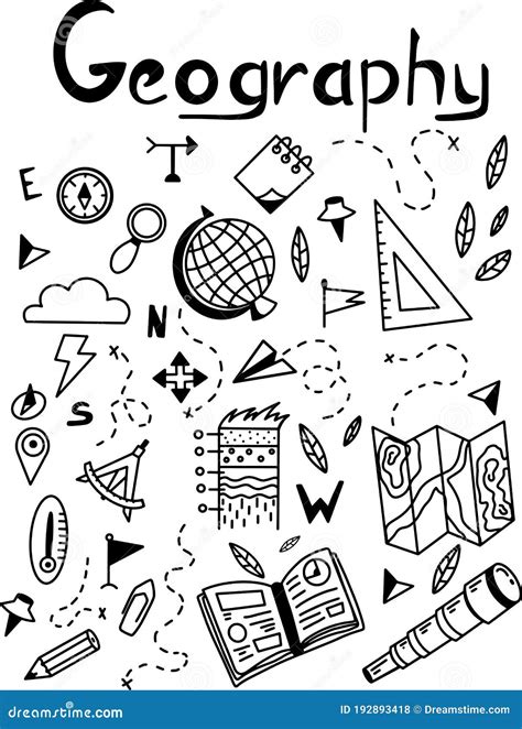 Set of Doodles with Geographical Elements. Stock Vector - Illustration of abstract, school ...