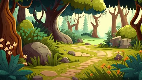 Forest Path Cartoon Powerpoint Background For Free Download - Slidesdocs