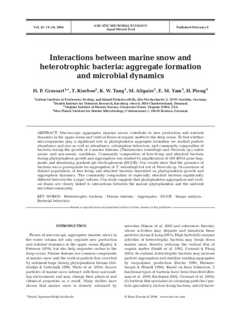 (PDF) Interactions between marine snow and heterotrophic bacteria: Aggregate formation and ...