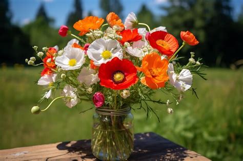 Premium Photo | Daisy and poppy flowers bouquet