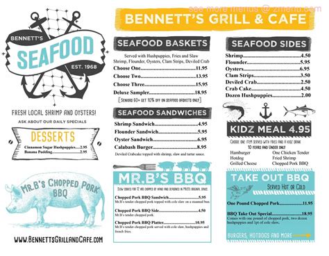 Online Menu of Bennetts Grill and Cafe Restaurant, Calabash, North Carolina, 28467 - Zmenu