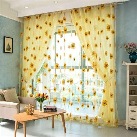 Amazon.com: GUOJOZO Sunflower Curtains Drapes Sunflower Sheer Transparent Tulle Door Window ...