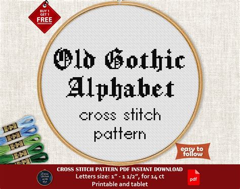 Gothic Cross Stitch Alphabet Pattern. Font Cross Stitch PDF. ABC Text Cross Stitch. Modern ...