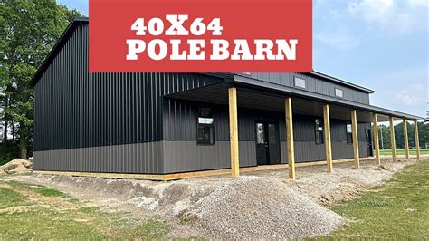 40x64 Pole Barn with Textured Metal - Black Windows & White Trim - YouTube