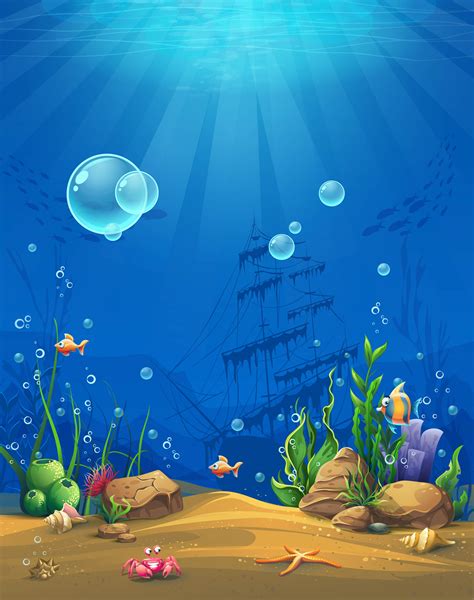 Vector Cartoon Underwater World Childrens Paintings Background Material, Cartoon, Ocean ...