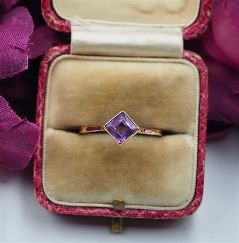 Vintage 9ct Rose Gold Amethyst Solitaire Ring, Size L or 6