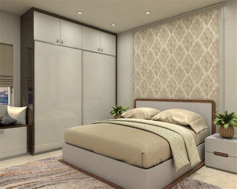 Moisture-Resistant Beige Bedroom Wallpaper | Livspace