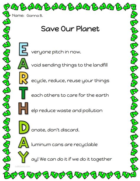 "Earth Day" Acrostic Poem Generator