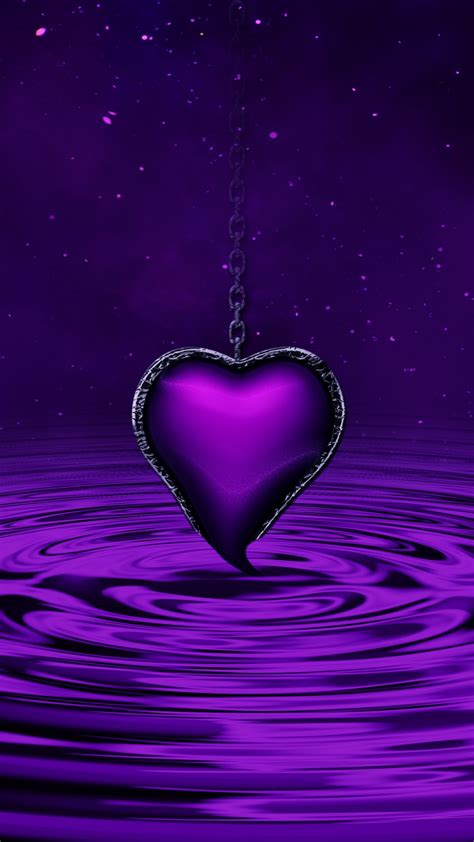 Purple Heart Wallpaper 4K, Water, Waves, Stars, Chain