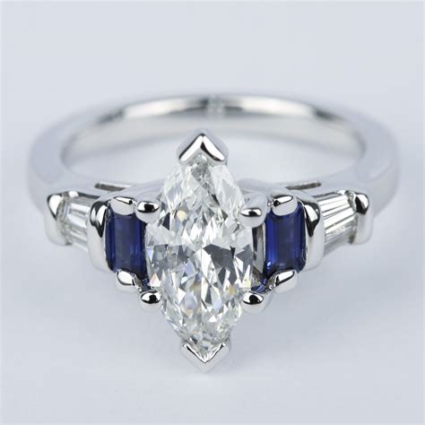 Marquise Diamond Ring With Sapphire Baguettes