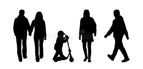 People Walking Outdoor Silhouettes Set 5 Stock Illustration - Illustration of black, promenade ...