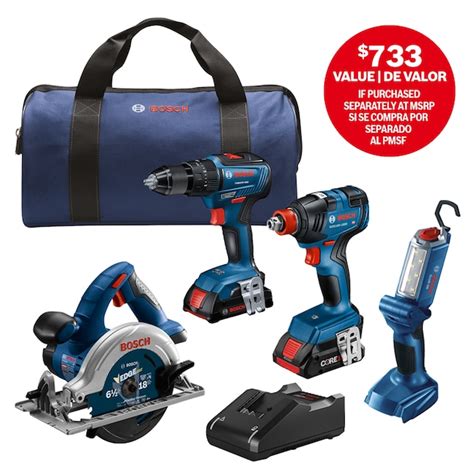 Bosch 18-volt 4-Tool Brushless Power Tool Combo Kit with Soft Case (2-Batteries Included and ...