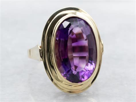 Vintage Amethyst Solitaire Ring, Amethyst Ring, Yello… - Gem