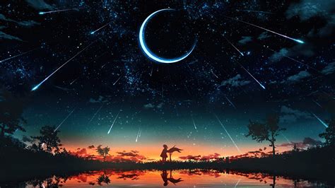 Sunset Starry Night Sky Moon Stars Anime Scenery K Hd Wallpaper Rare Gallery | sexiezpix Web Porn