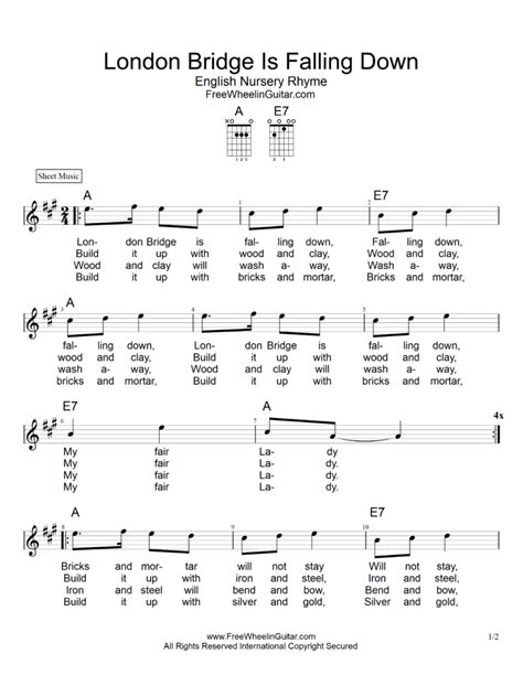 London Bridge is Falling Down - Sheet Music | FreeWheelinGuitar.com