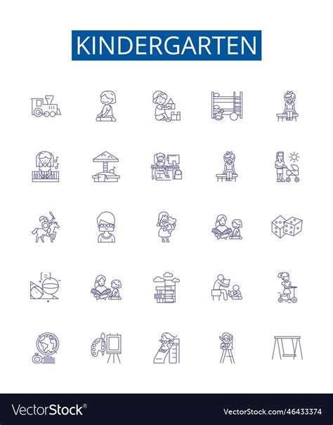 Kindergarten line icons signs set design Vector Image