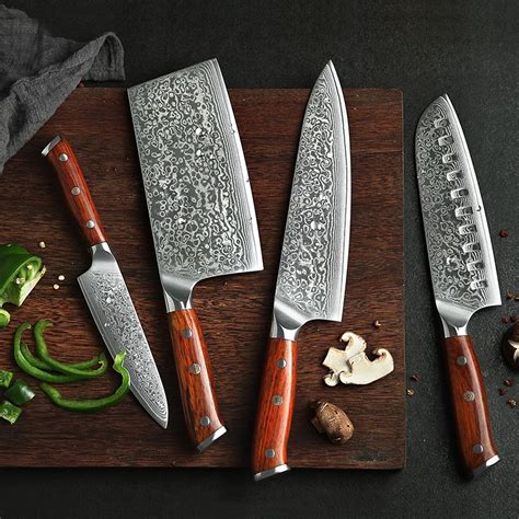 XINZUO 4PCS Kitchen Knife Set vg10 Damascus Steel Kitchen Knives Set Stainless Steel Chef ...