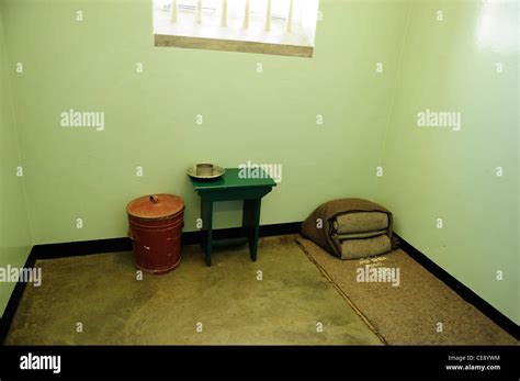 Prison cell of Nelson Mandela on Robben Island off the coast of Cape Town, Western Cape, South ...