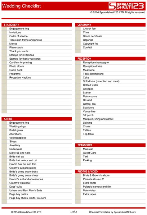 Wedding Checklist | Free Template for Excel