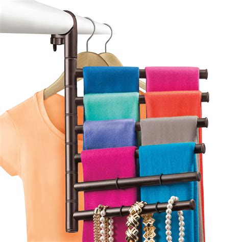 Lynk® Hanging Pivoting Scarf Rack and Accessory Holder - Closet Hanger Organizer - Bronze ...