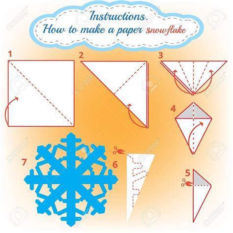 Instructions how to make paper snowflake. Tutorial Christmas snowflake step by step. Vector ...