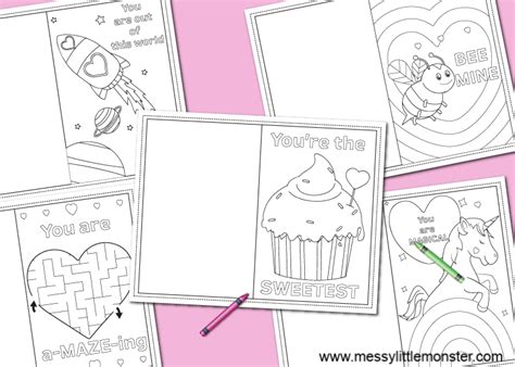 Printable Coloring Valentines Day Cards - Messy Little Monster