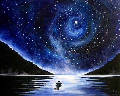 This painting is based on a memory of rowing around Echo Lake in British Columbia at nighttime ...