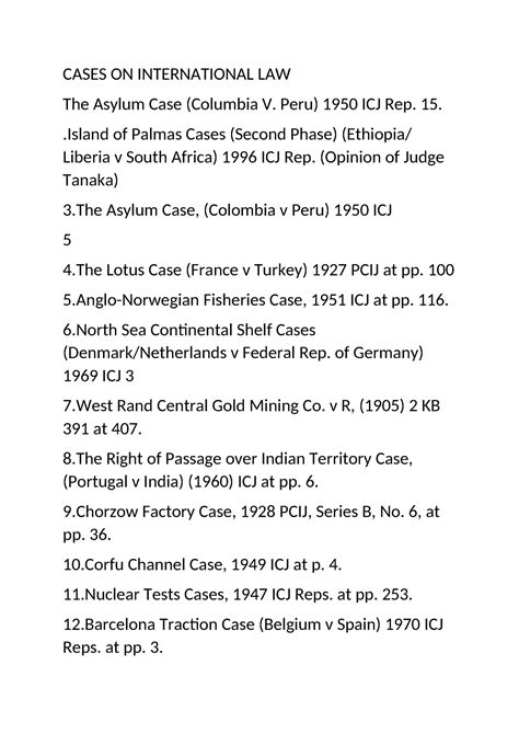 Cases ON International LAW - CASES ON INTERNATIONAL LAW The Asylum Case (Columbia V. Peru) 1950 ...