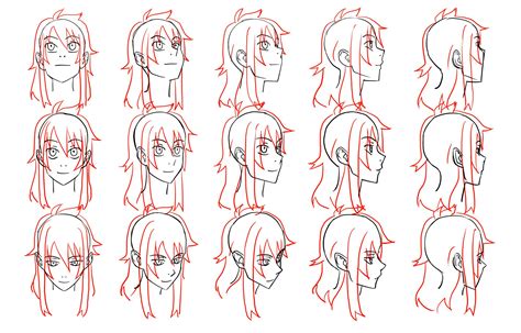 anime head reference image | Anime Head Angles | Anime head, Face angles, How to draw hair