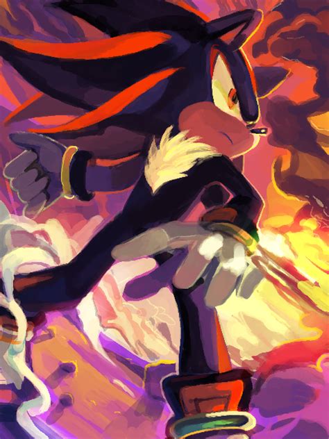 sonic the hedgehog is running in front of an orange and purple background