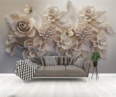 Flowers Wallpaper Floral Peel and Stick Wallpaper Roses Flower Wall Mural Textured Wallpaper ...