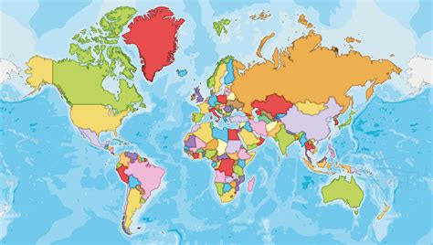 Highly detailed blank World Map vector illustration with different colors for each country ...