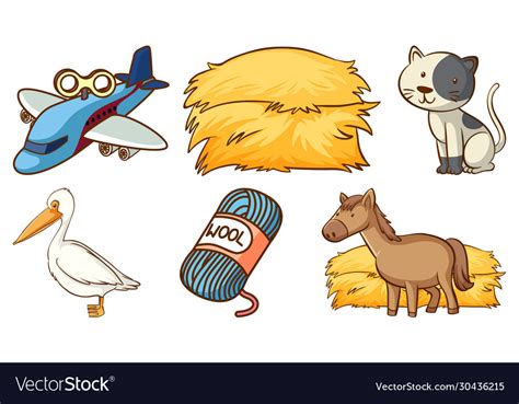 Set cute animals and other things on white Vector Image