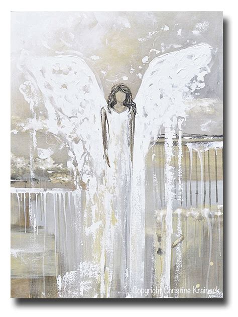 ORIGINAL Abstract Angel Painting Guardian Angel Art Neutral Home Decor – Contemporary Art by ...