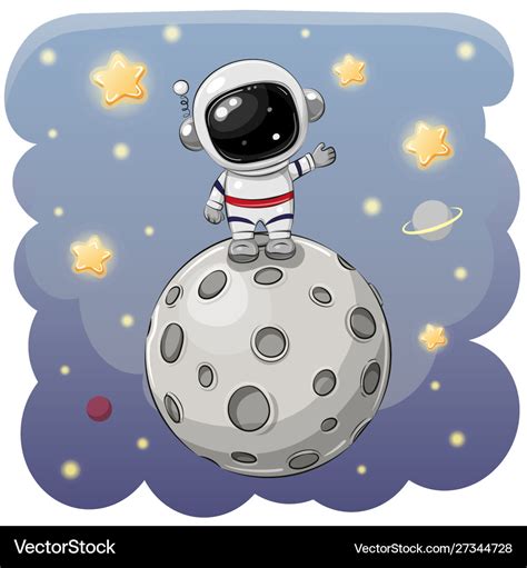 Cartoon astronaut on moon on a space Royalty Free Vector