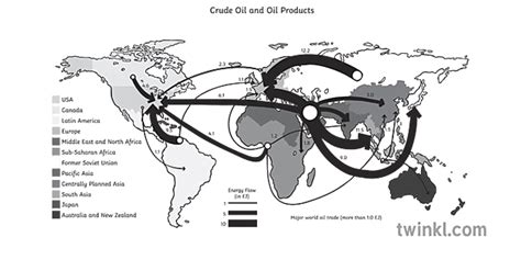 flow line map oil products geography secondary bw rgb Illustration - Twinkl