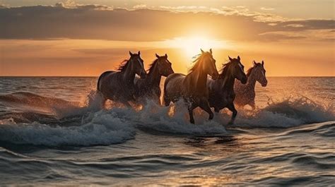 Black Horse Running On Beach